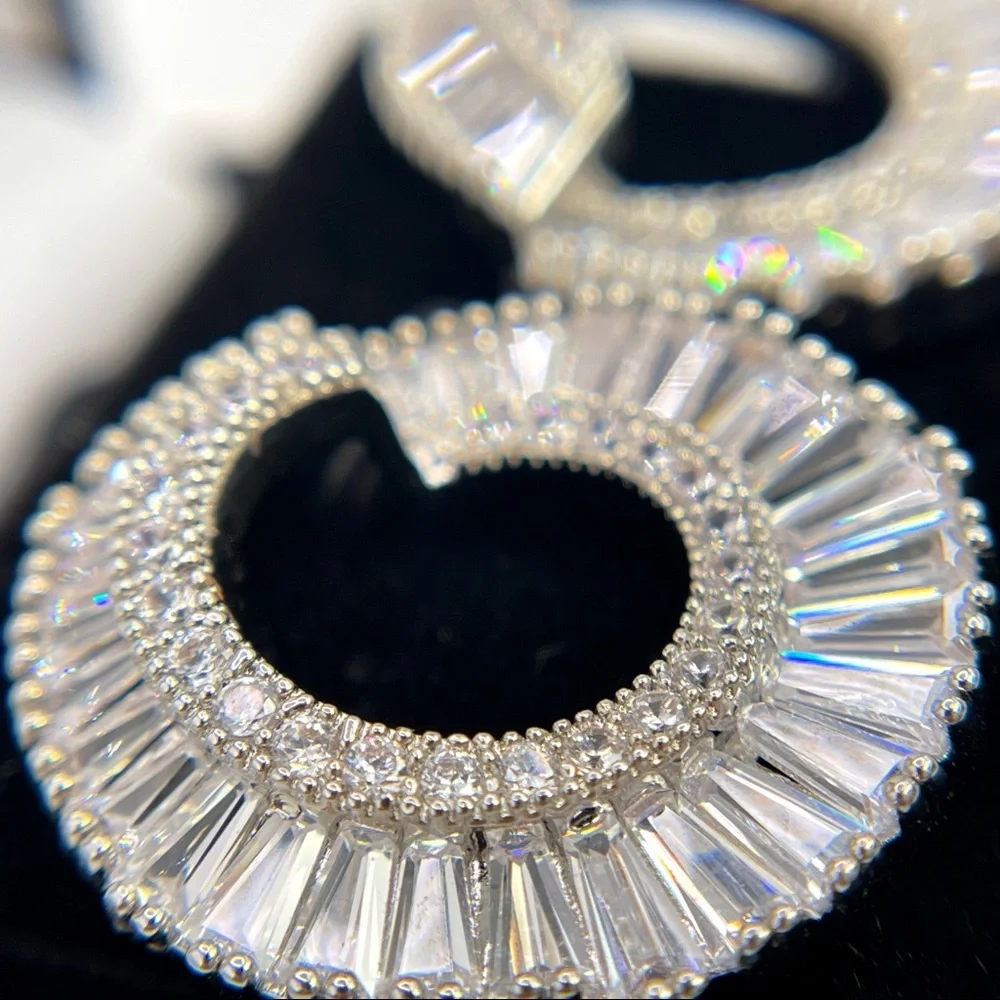 Crystal CZ Open Circle Statement Earrings - Picture 4 of 5